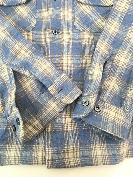古着 60s Sears PILGRIM 好配色 ブルー チェック 開襟 ボックス ウール