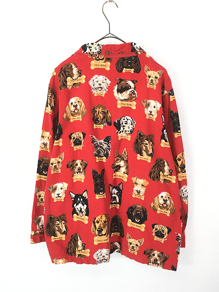 レディース 古着 Nick&Nora 犬 わんちゃん 総柄 開襟 フランネル