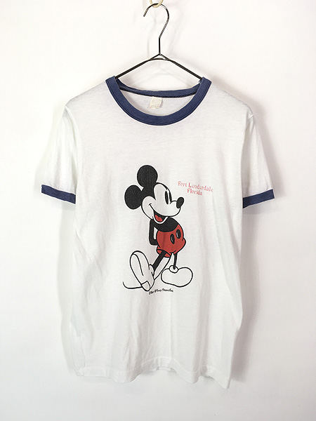レディース 古着 80s USA製 Disney Mickey ミッキー 白足 リンガー T