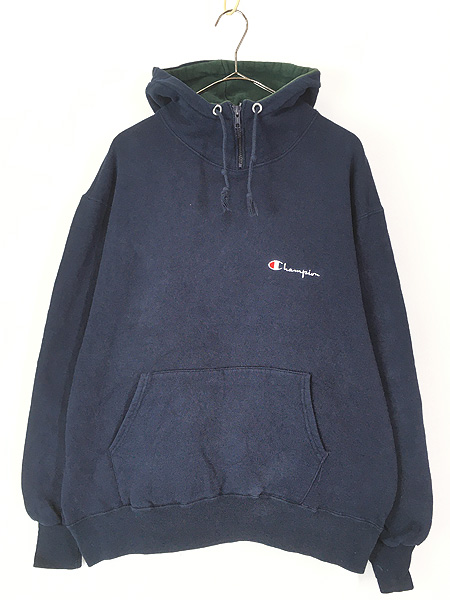 古着 80s USA製 Champion ワンポイント 立ち襟 ストーム ハーフジップ