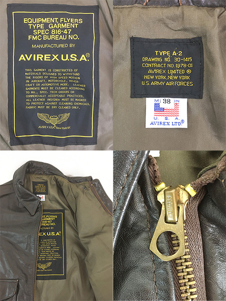 古着 90s USA製 AVIREX Type A-2 本革 ゴートスキン レザー フライト