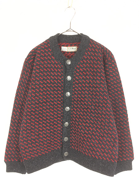 古着 80s ノルウェー製 LL Bean チャコール×レッド バーズアイ ヘビー