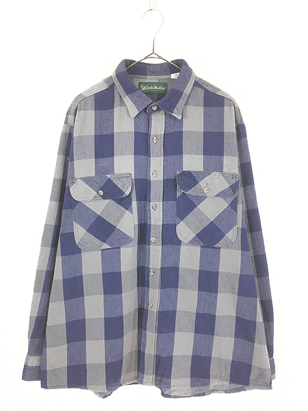 古着 80s USA製 Gander Mountain ブルー × グレー ブロック チェック