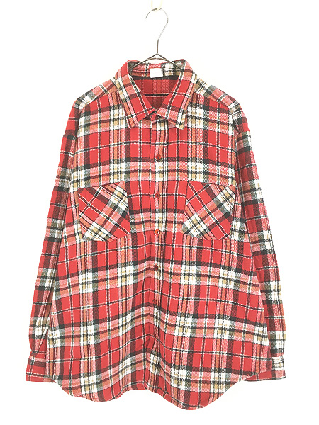 古着 70s MONTGOMERY WARD 好配色 チェック ヘビー フランネル シャツ