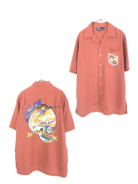 古着 90s Polo Ralph Lauren カジキ 両面 開襟 レーヨン ボックス 半袖