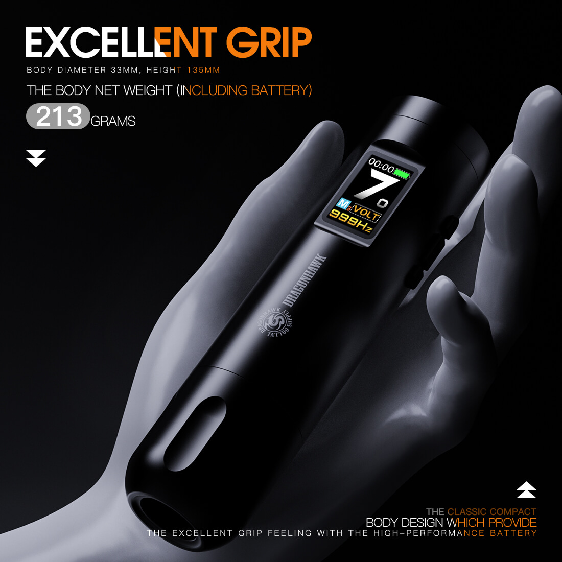 Dragonhawk Wireless Tattoo Pen Machine Brushless Motor with 3.5MM