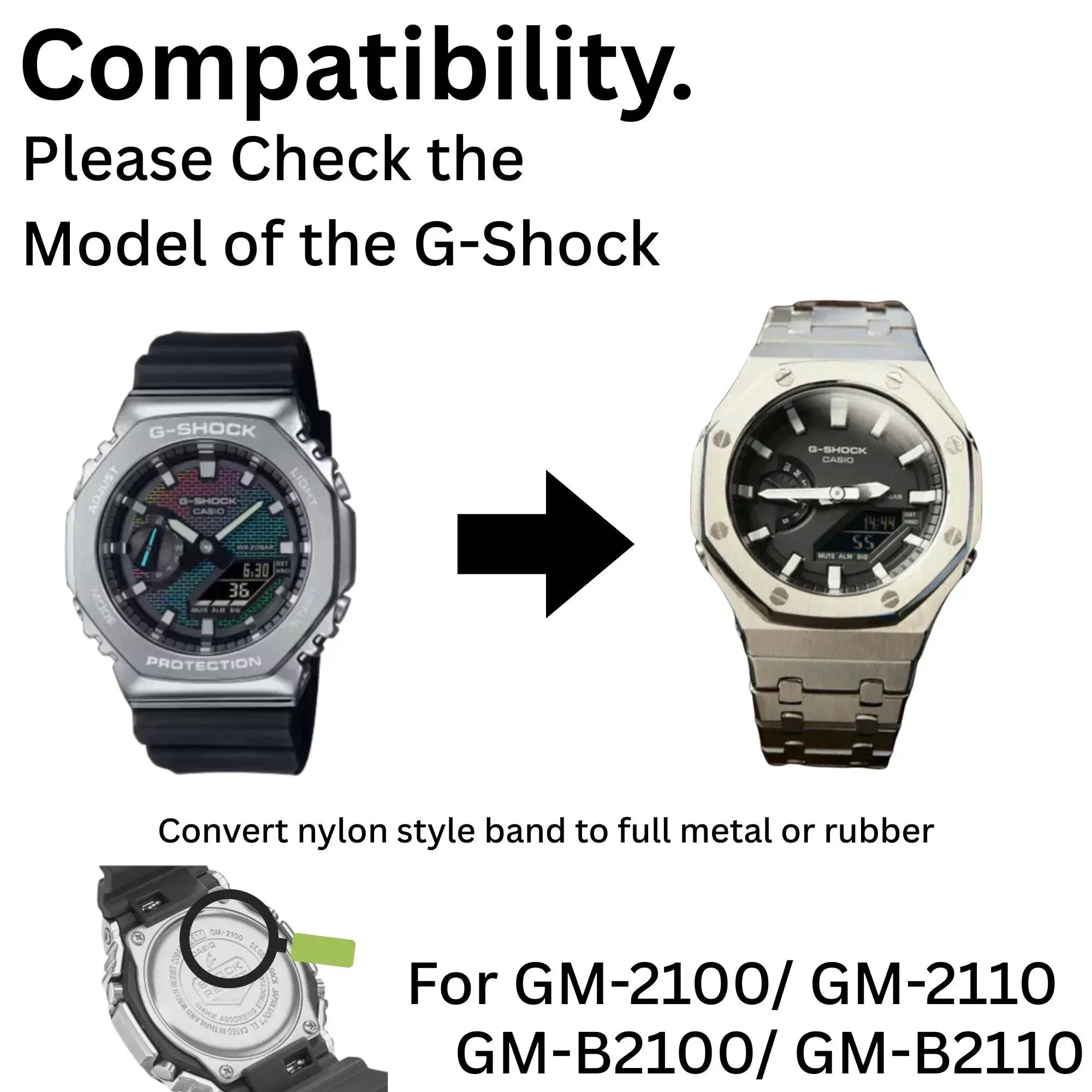 Mod Kit Metal Watchband and Metal Case for G-shock GM-2100 and GM