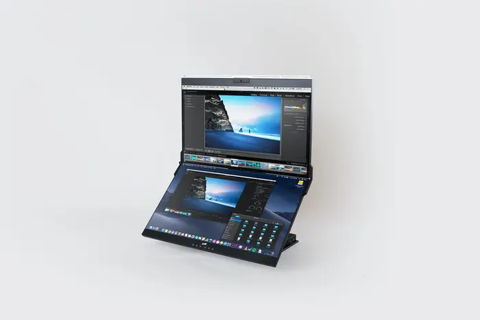 24インチが上下に2枚つながったデュアルモニター「Geminos」、2月22日