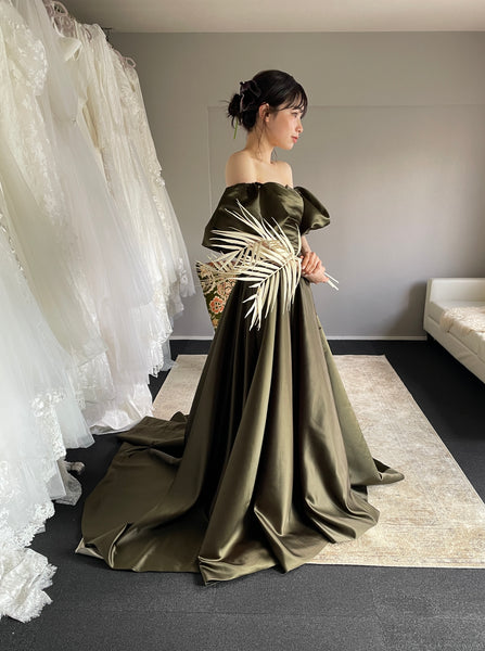 2way パフスリーブ サテン ハートカットドレス（W301DG）