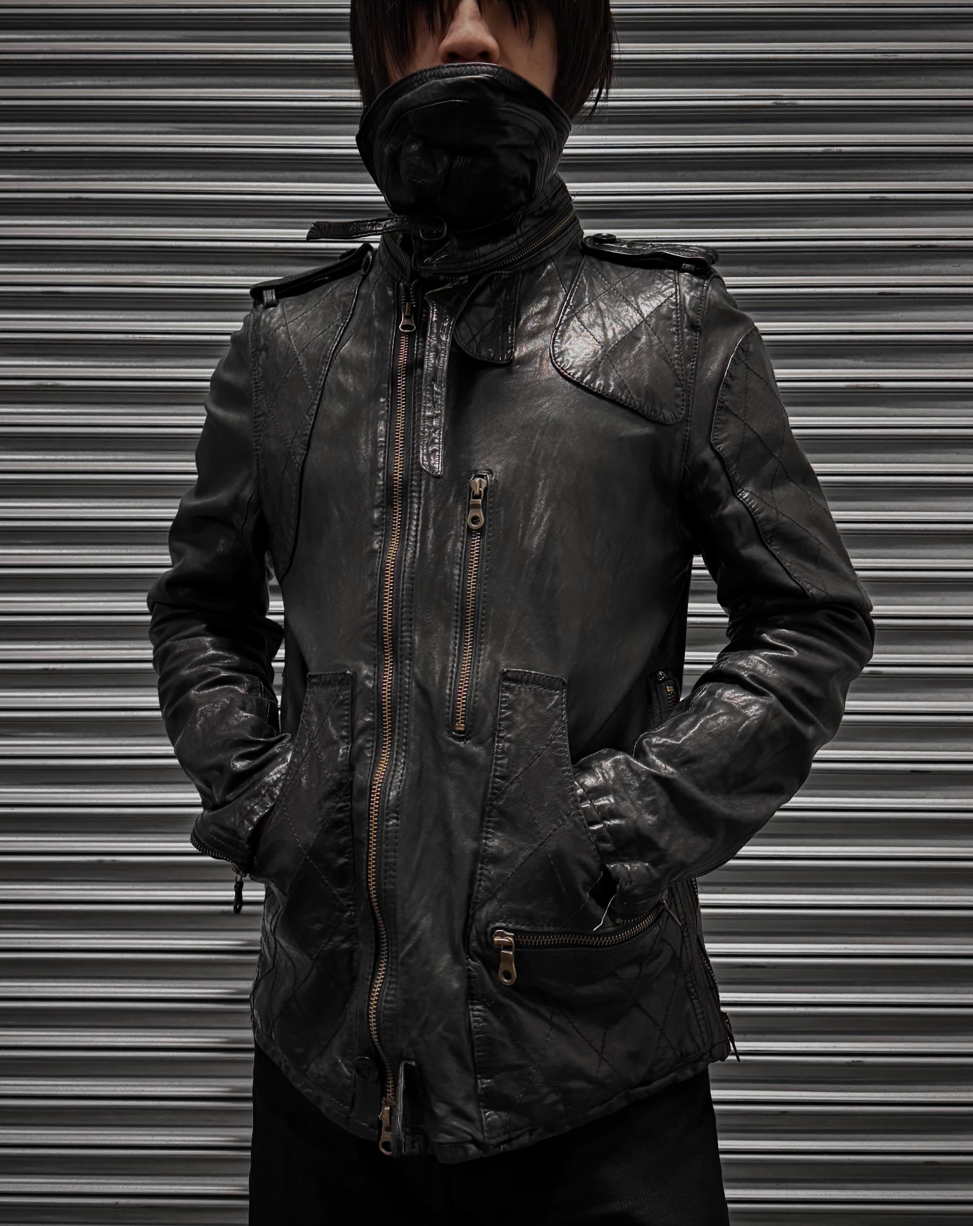 SHARE SPIRIT HOMME AW08 Sheepskin Leather Gas-Mask Rider Jacket