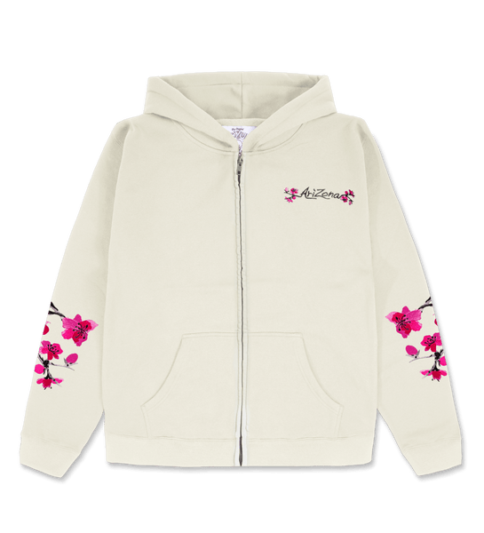 Ivory Cherry Blossom-Embroidered Cotton Zip Hoodie – DrinkAriZona