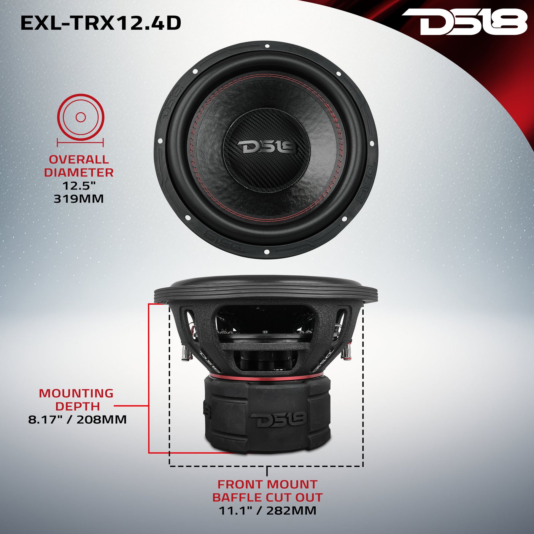 DS18 EXL 12” Subwoofer Quad Stack with Reinforced Cone 2000 Watts