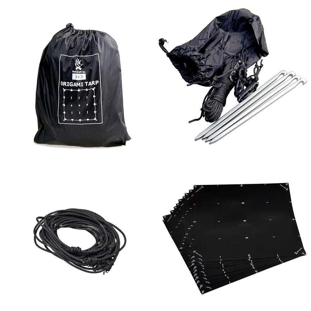 origami tarp 3×3 オリガミタープ 正方形タープ 折り紙タープ ロープ