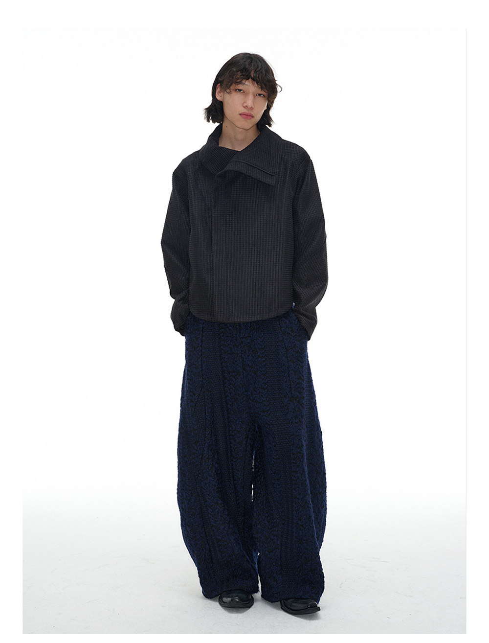 Black Checked Zipper-Jacket | BCAESAR