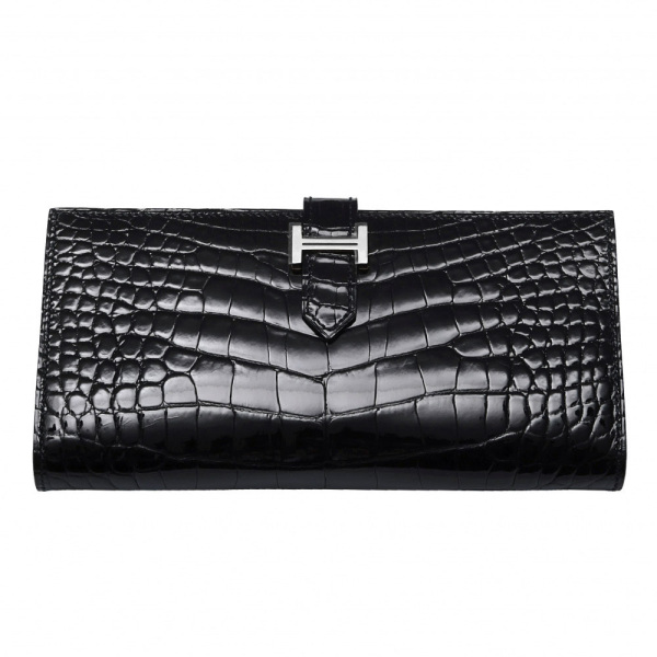 未使用] エルメス ベアンスフレ アリゲーター ブラック シルバー金具 K