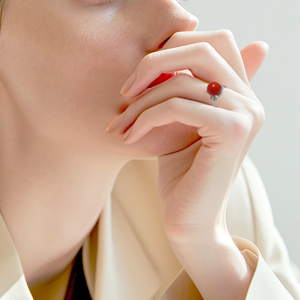 プラチナ900 サンゴ ダイヤモンド リング J213231 | ユキザキセレクト