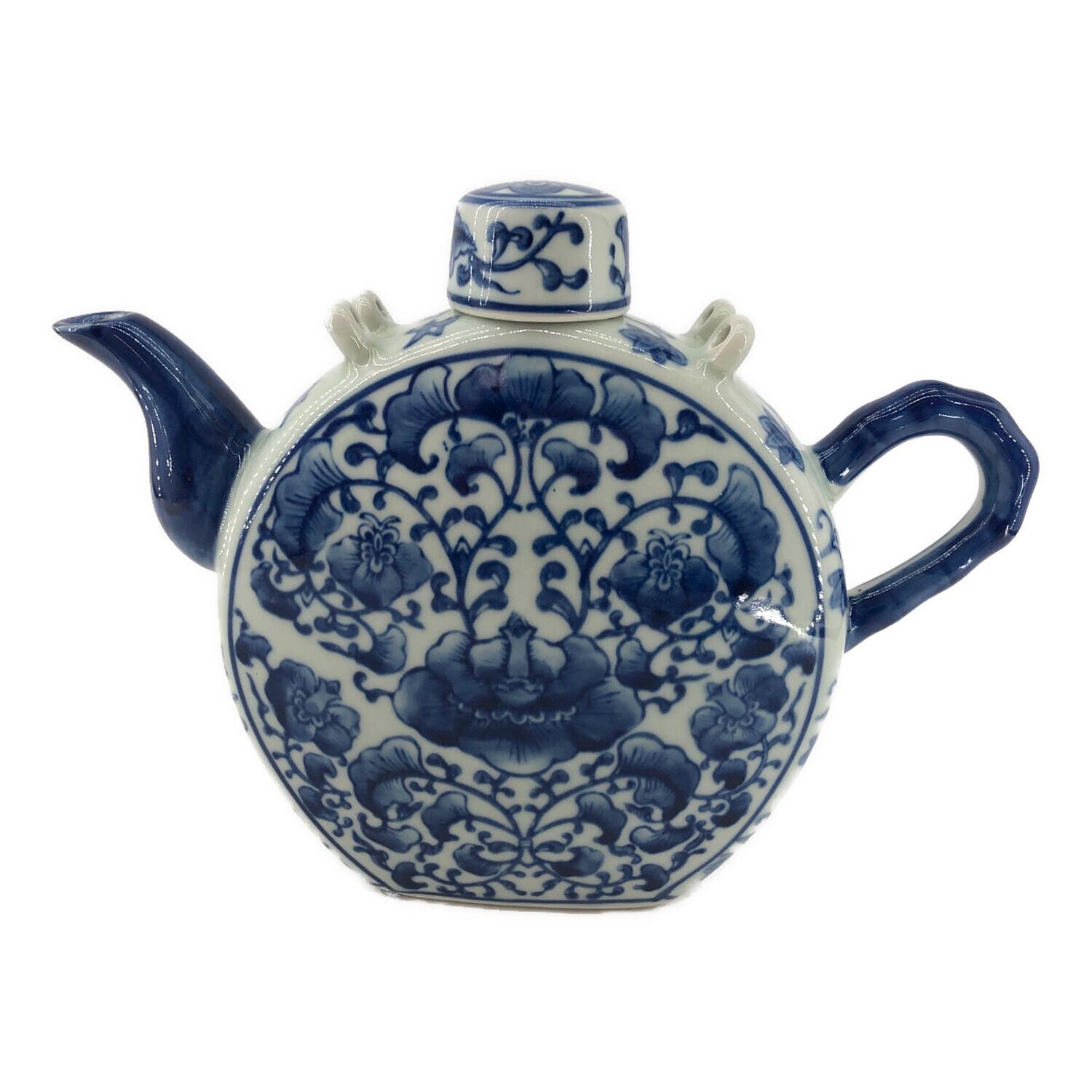 置物・中国陶器(酒器・扁壷) □染付・青花 本体のみ(蓋ぐい付