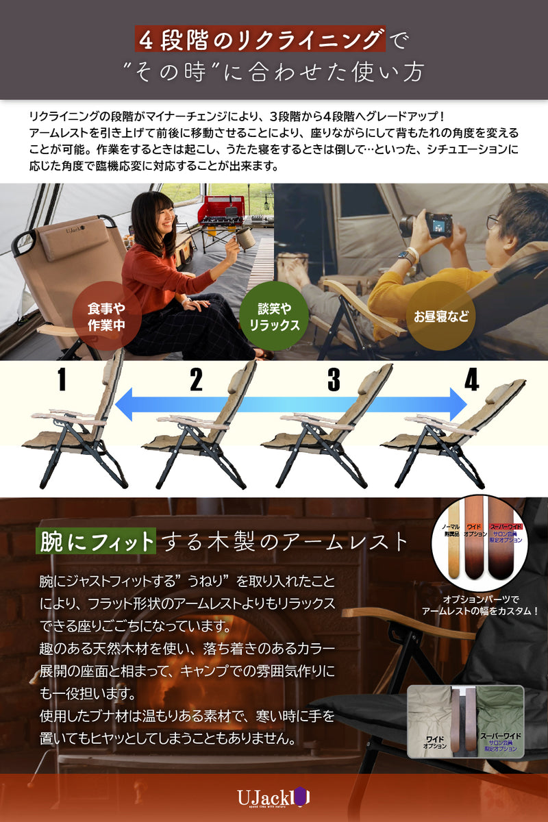 難燃リクライニングローチェア クッションマット＆ヘッドレスト＆収納