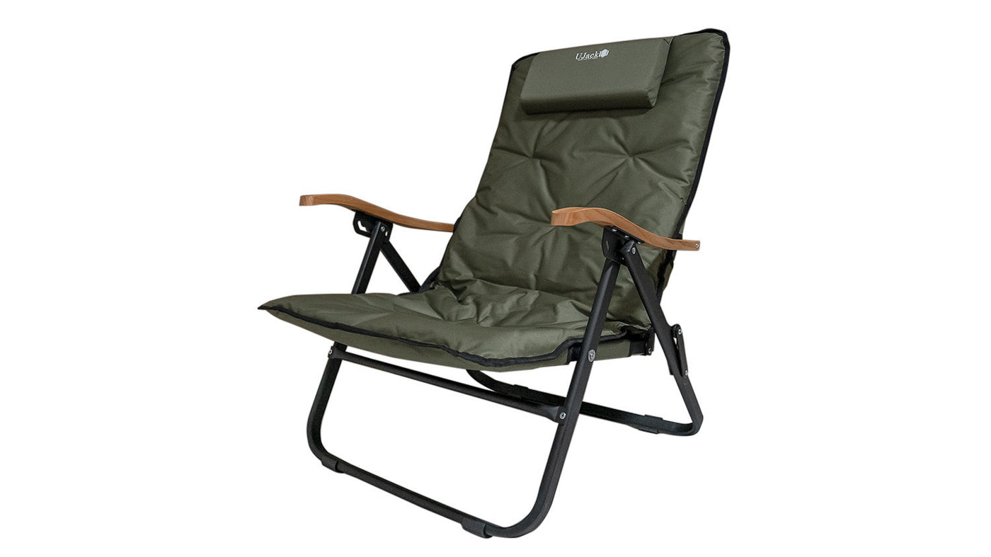 難燃リクライニングローチェア クッションマット＆ヘッドレスト＆収納