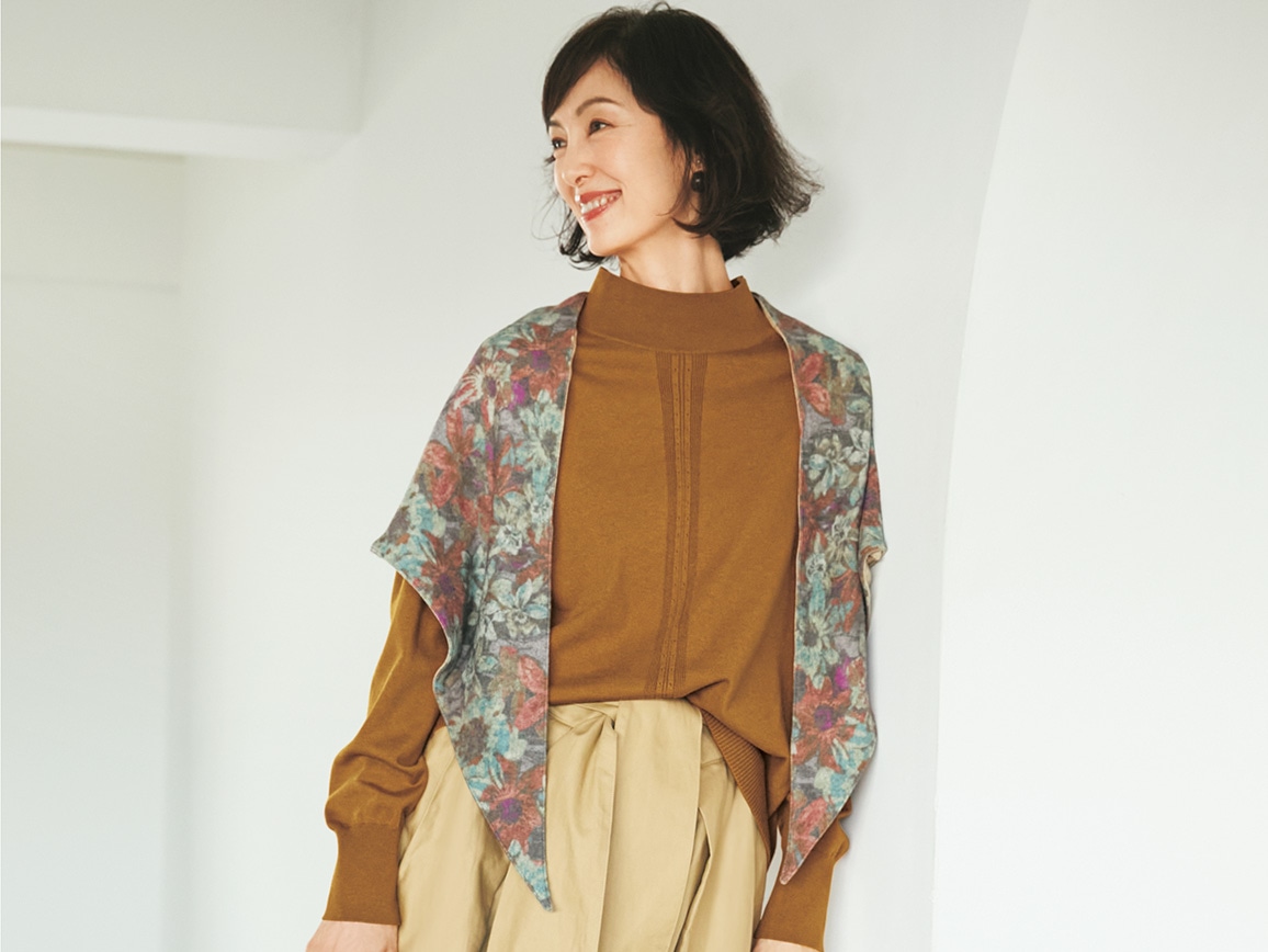 ニットプリントスカーフ(15_オレンジ系): ｜ カタログ通販のハルメク