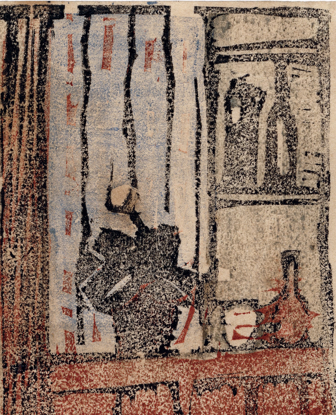 不明な創作版画アーティスト：着席女性読書 – Egenolf Gallery