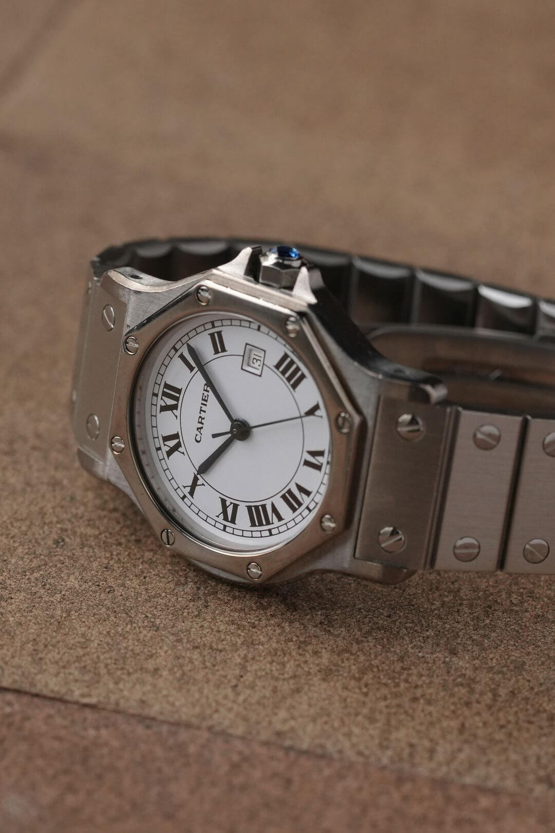 カルティエ/サントスオクタゴンLMデイト/ホワイトローマンダイヤル