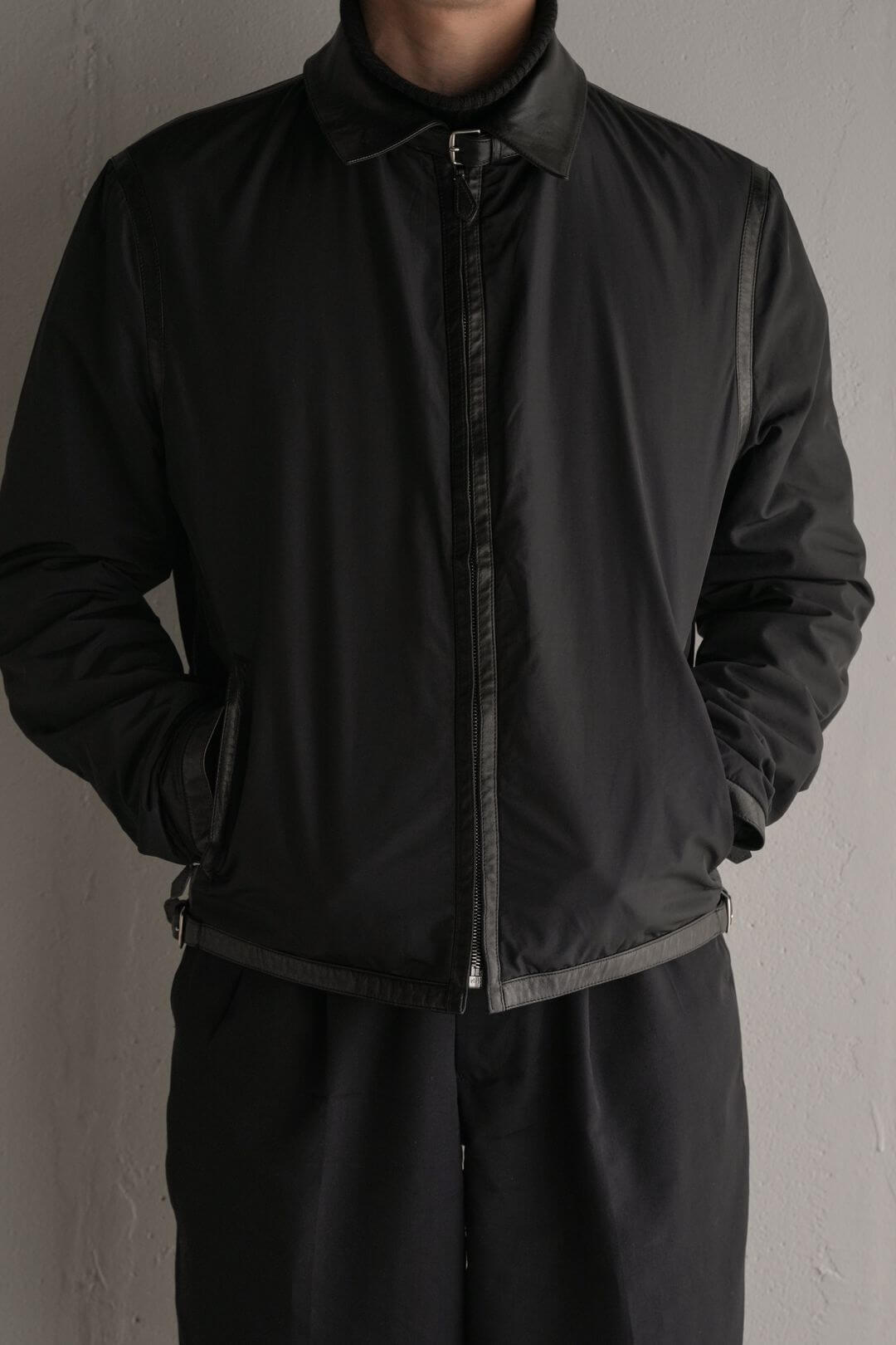 エルメス/ナイロン/ライダースジャケット/レザーパイピング/Hermes