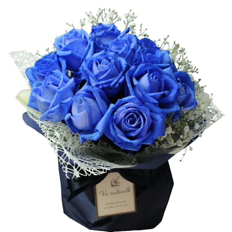 そのまま飾れる不思議なブーケ 青いバラ12本のブーケ 花束・ブーケ