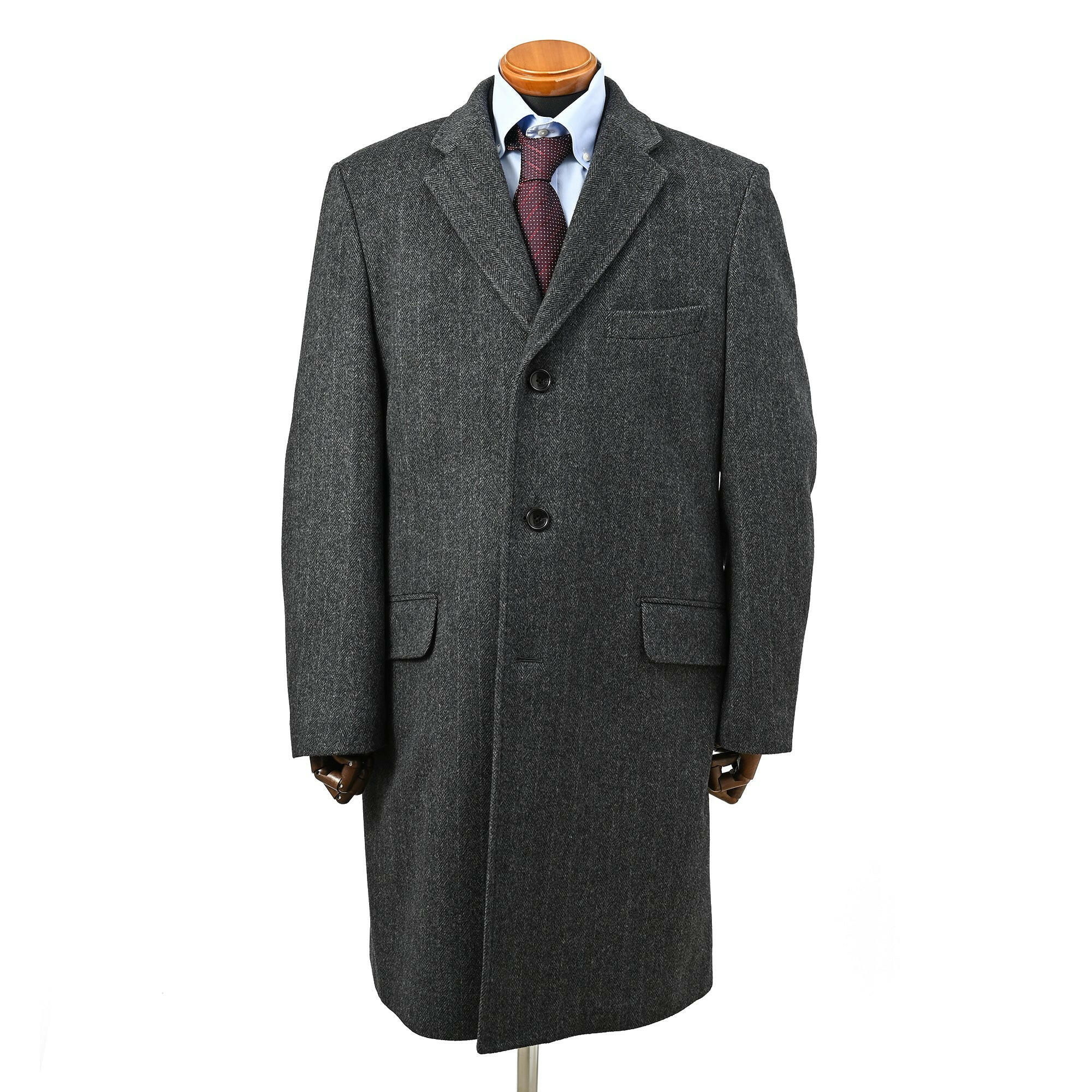 SUPER120'S ウール カシミヤ チェスターフィールドコート ブルー W-401