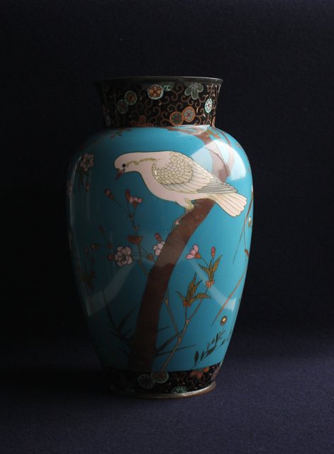 明治七宝 花鳥 花瓶 Y017 ｜骨董店 のびる 古美術 骨董 和風建具 蔵戸