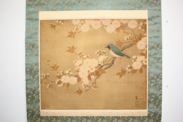 春木南江【桜花鳥】 絹本掛軸 Z190｜骨董店 のびる 古美術 骨董 和風