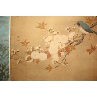 春木南江【桜花鳥】 絹本掛軸 Z190｜骨董店 のびる 古美術 骨董 和風