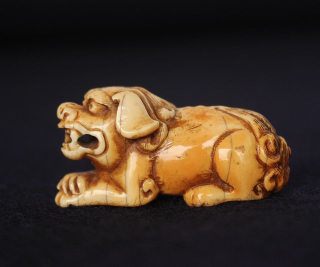 友一銘 獅子時代根付 U087｜骨董店 のびる 古美術 骨董 和風建具 蔵戸