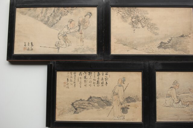 西田春耕 文人画襖絵 4枚1組 Z409｜骨董店 のびる 古美術 骨董 和風