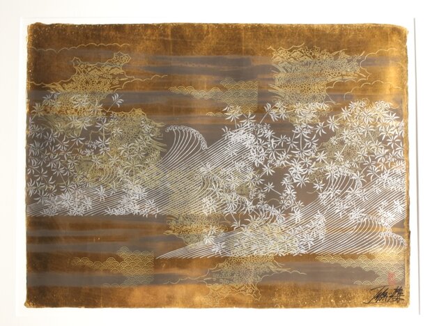 現代抽象画家 今井俊満 シルクスクリーン 20号大作 直筆サイン 金箔