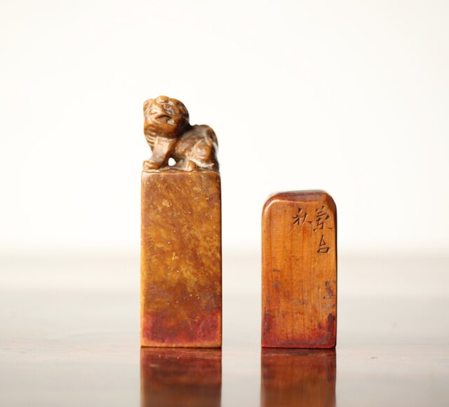 篆刻家 石川蘭八 中村蘭台 印材 2点1組 師弟同字刻印「徳」 U341｜骨董