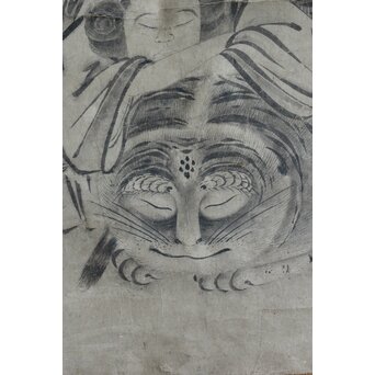 古画 水墨 四睡図 無落款 掛軸 Z557｜骨董店 のびる 古美術 骨董 和風