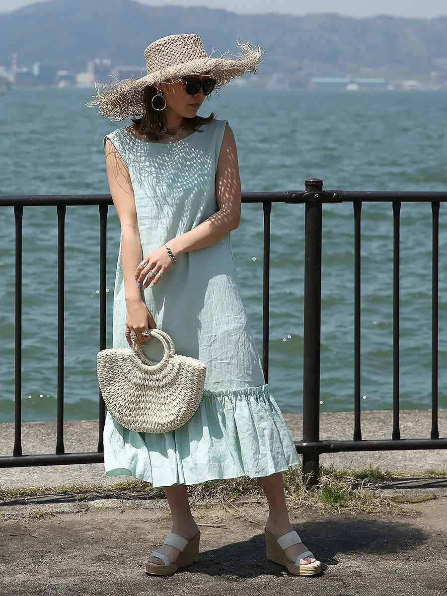 MOLABI(モラビ)近江ちぢみ（麻）背中開きマキシワンピース/ミント