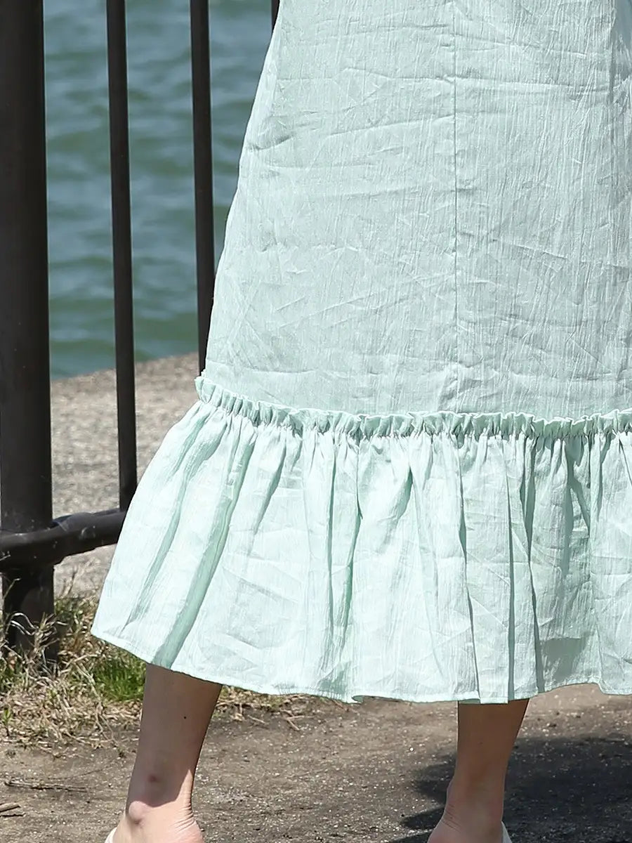 MOLABI(モラビ)近江ちぢみ（麻）背中開きマキシワンピース/ミント