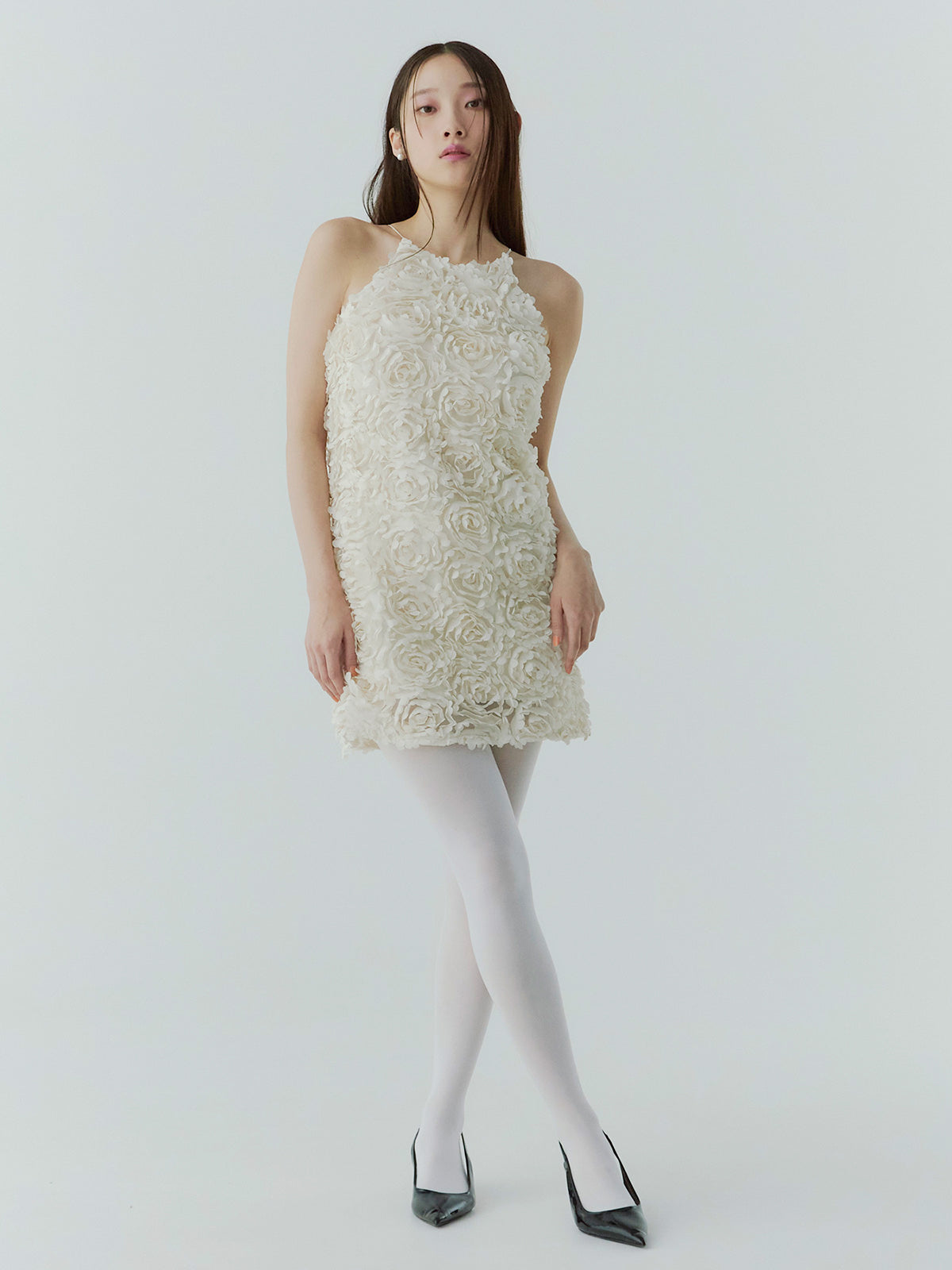 ボリュームフラワーモチーフアメスリワンピース