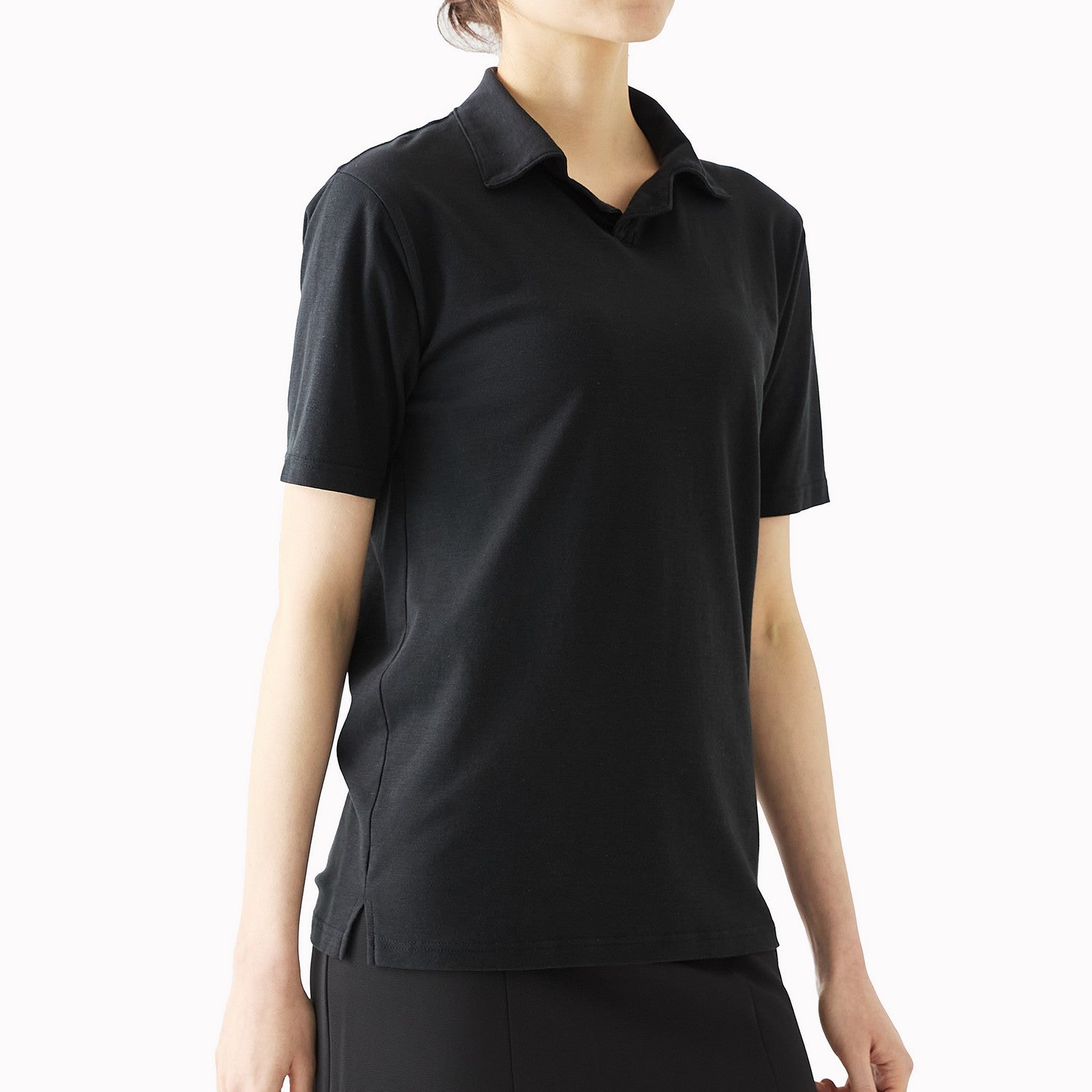 WOMENS ベーシック 半袖 ポロシャツ BLACK | 高級無地Tシャツ専門店