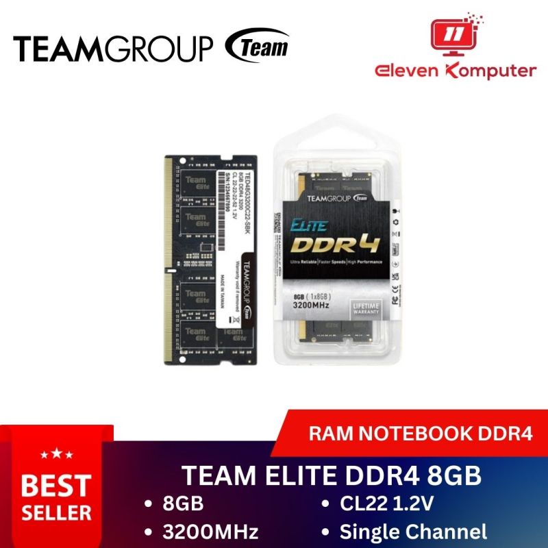 DDR 4 NB TEAM ELITE 8GB 3200MHZ TED48G3200C22-SBK