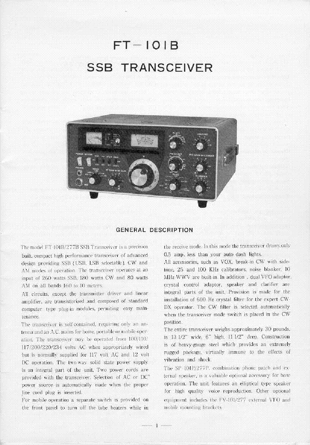 YAESU FT-101B Service Manual download, schematics, eeprom, repair