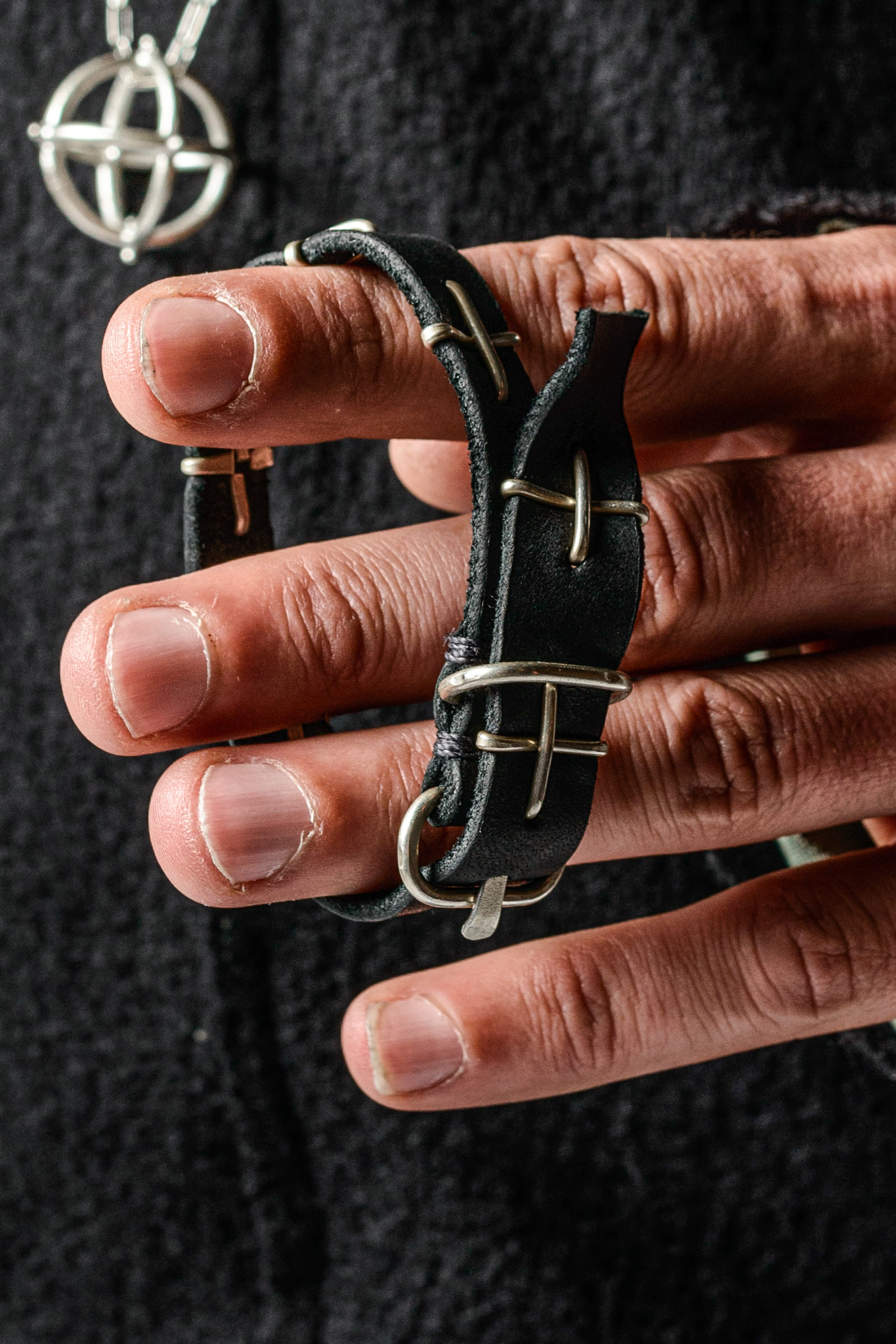 MA+ A-F2BL1 Cross Studded Leather Bracelet | Elixirgallery