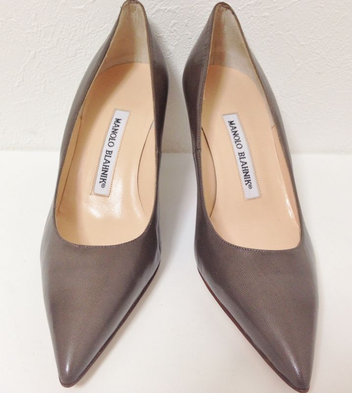 MANOLO BLAHNIK（マノロブラニク）グレーレザーシンプルパンプス34 1/2