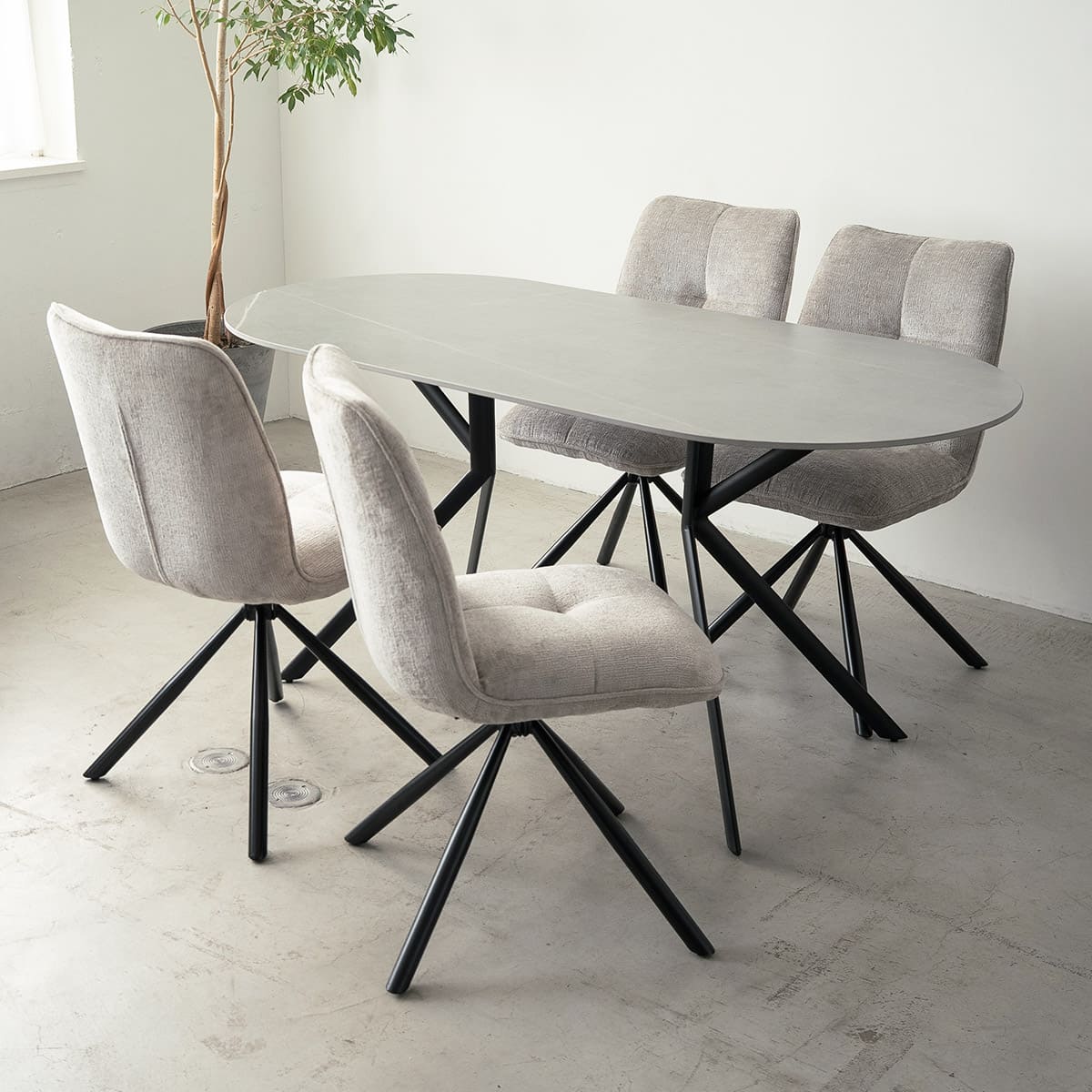 ダイニング5点セット 4人掛け テーブル チェア 食卓用 セラミック 回転