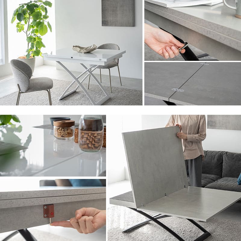 マジックテーブル 昇降式 伸長式 石目調 リフトテーブル 幅110cm