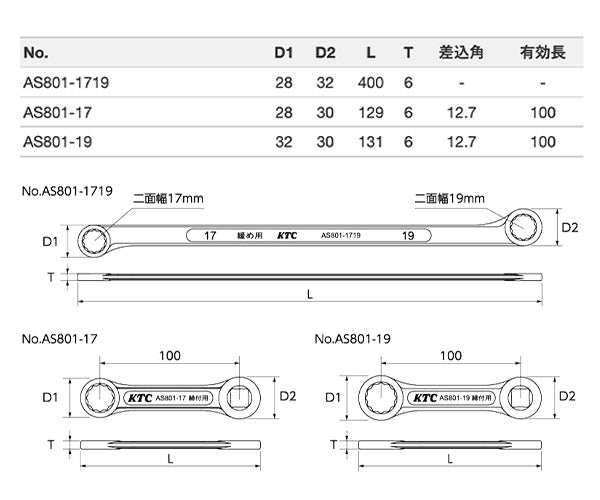 KTC ボールジョイントロックナットレンチ AS801-19
