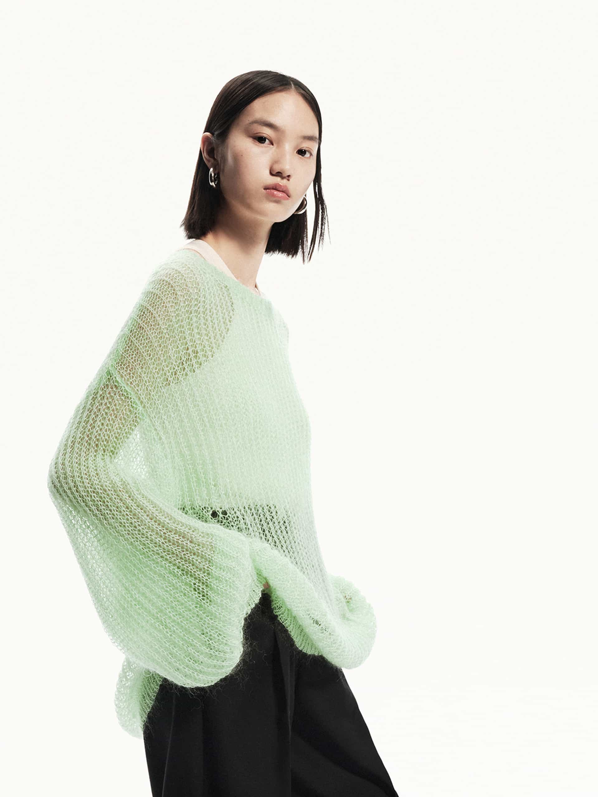 MO&Co. Women's Sheer Crochet knit Sweater