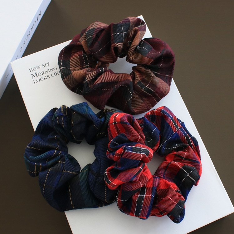 S-678) チェック柄シュシュ | ビーズ・パーツなどのハンドメイドパーツ